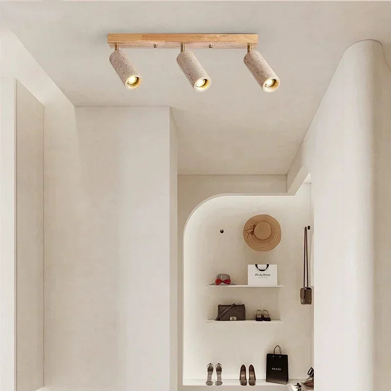 Spot lumineux led bois marron clair moderne minimaliste texture naturelle 3000k(toucher)