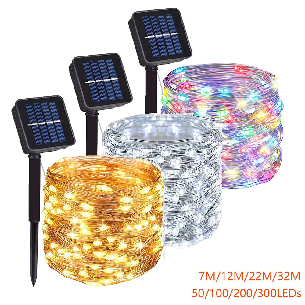 guirlande lumineuse solaire fil cuivre led multicolore moderne extérieure ip65 étanche festive vacances