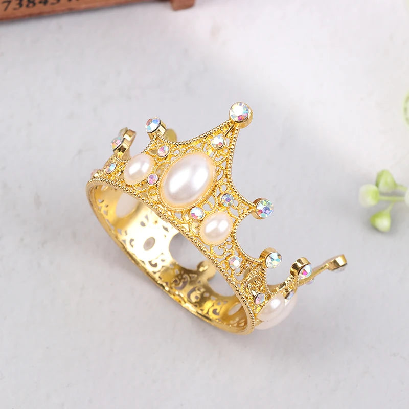 couronne fête or rose blanche strass élégante princière anniversaire décoration gâteau transparente festive métal