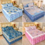 Couvre-lit moderne bleu royal 3 pièces avec jupe de lit lavable en machine pour taille Queen et King