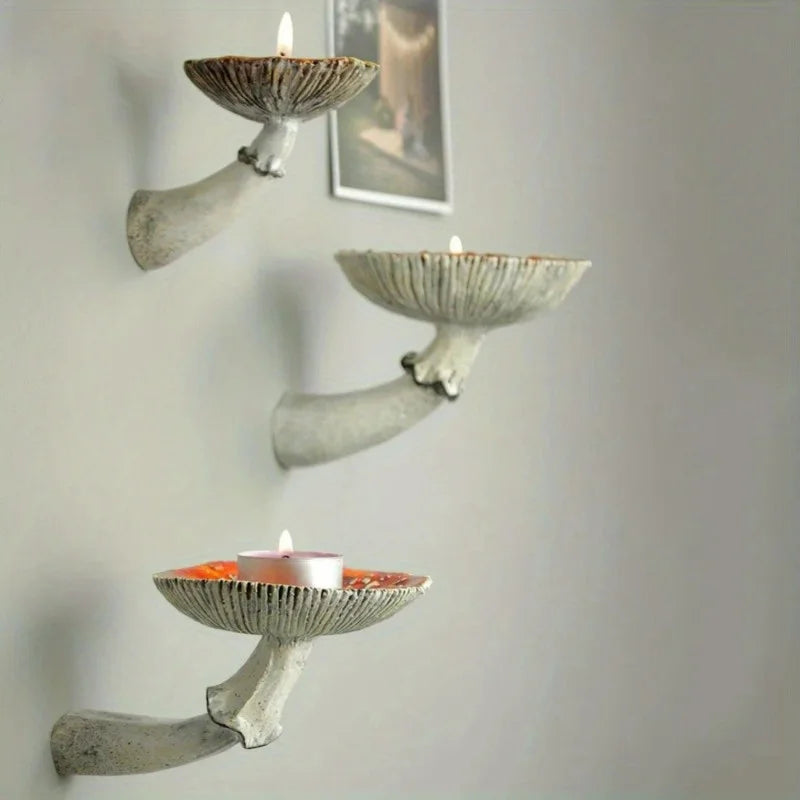 décorations murales champignons rouge blanc orange gris bougies parfum savon texture écorce rustique