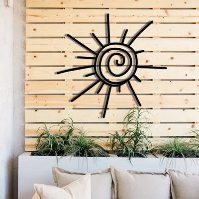 décoration murale moderne soleil noir rayons spirale métal minimaliste intérieur extérieur durable chic fixe