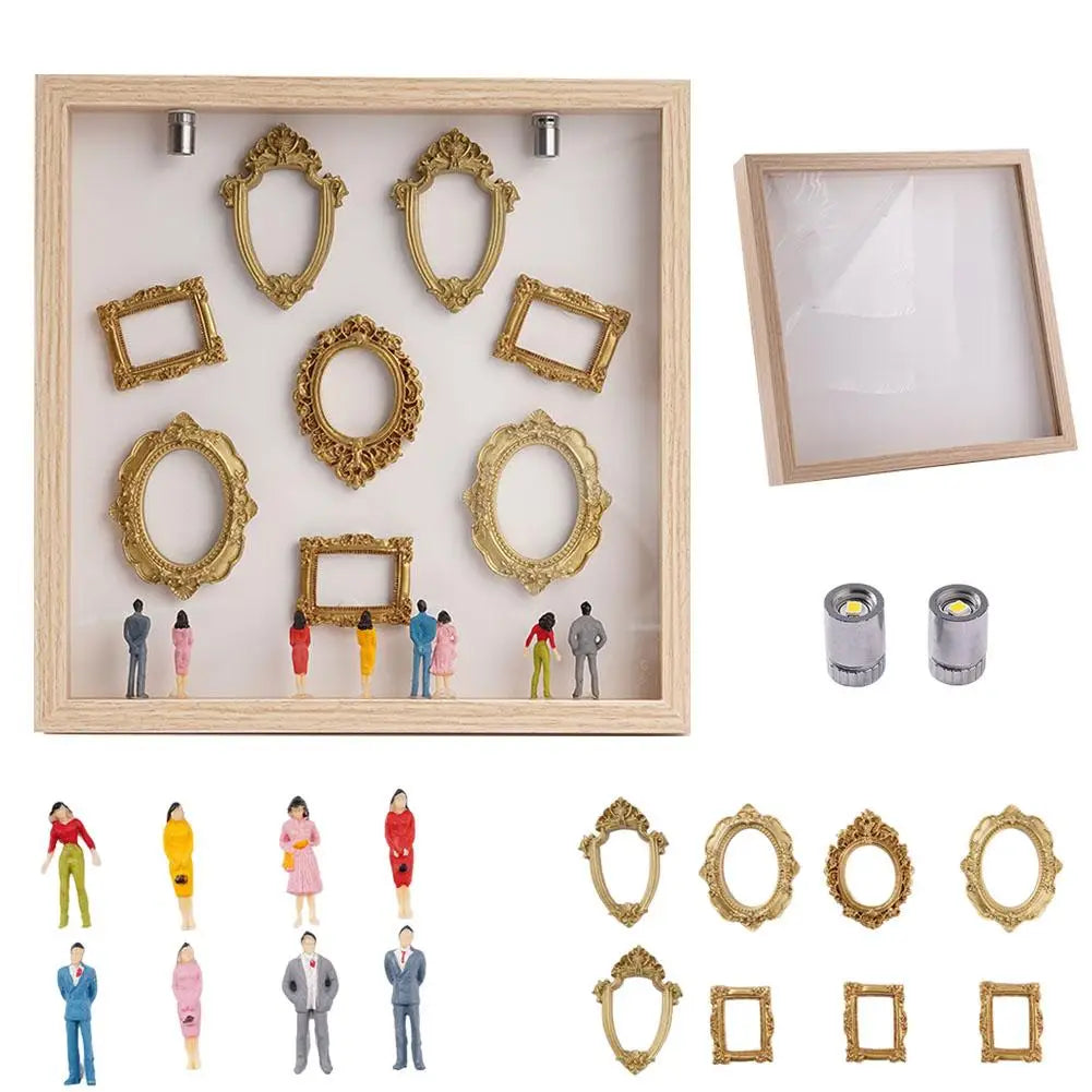boîte silhouettes diy blanc doré cadres transparents figurines miniatures vintage artisanal