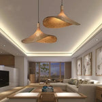 lampe suspendue moderne rustique tissée bambou naturel salon décoration lumière chaîne métallique