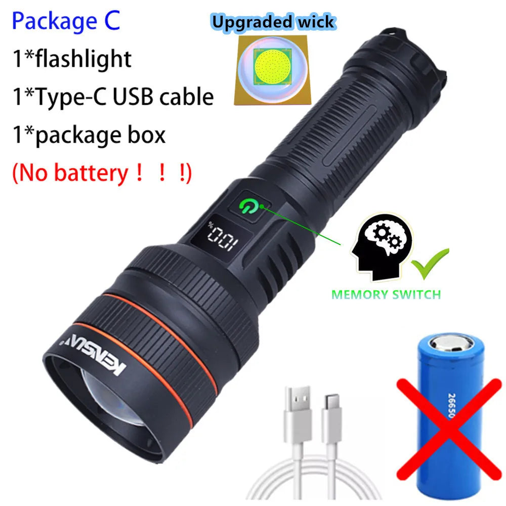 lampe torche noire orange rayées rechargeable led intense zoom tactique