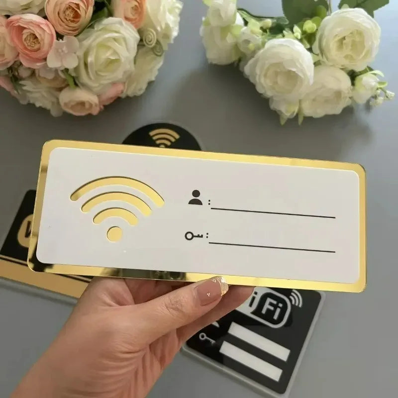 autocollants muraux miroir moderne wi fi blanc doré adhésifs réinscriptibles symboles réseau lignes horizontales