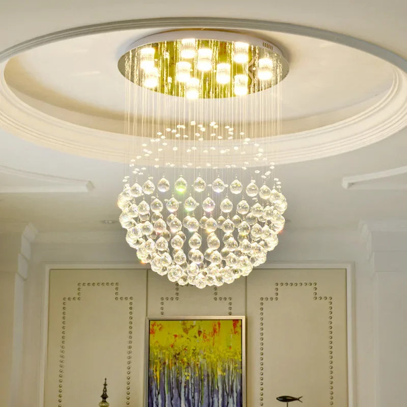 suspension lumineuse moderne cristal dorées élégante lumière led transparente fixations invisibles chambre salon
