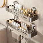 étagère murale gris perforée moderne ventouse salle bain shampoing savon cosmétiques