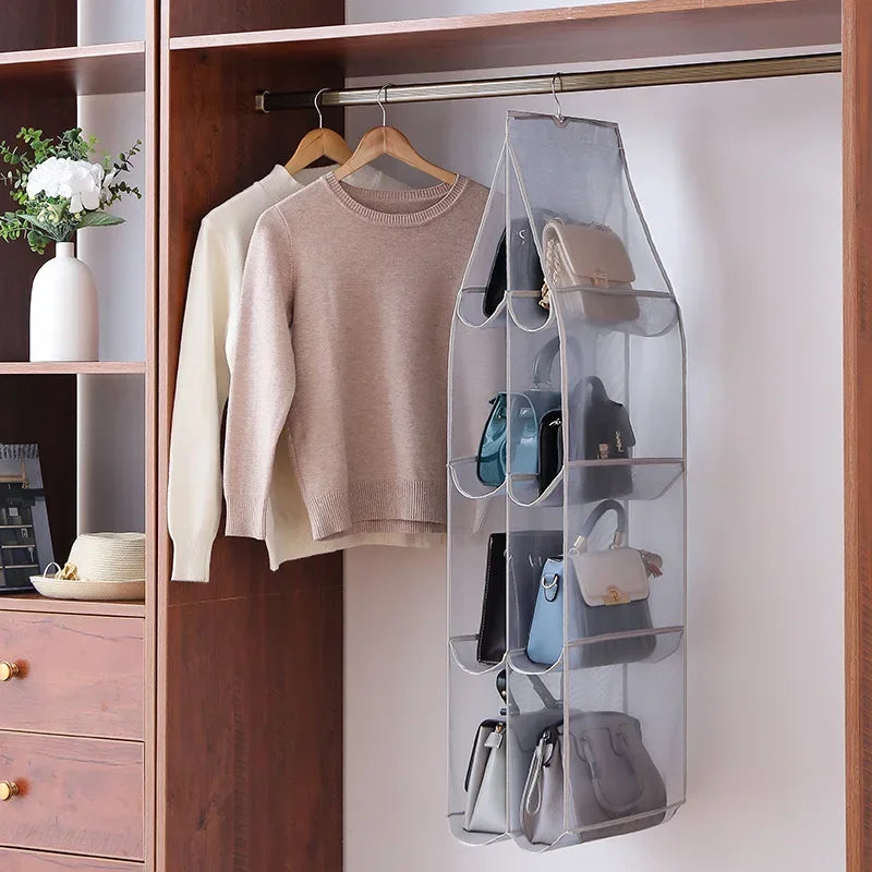 sacs rangement suspendus transparents blancs plaid marron beige anti poussière réutilisables moderne crochets