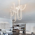 lustre moderne blanc doré courbes élancées contemporain sans plaque télécommande lumière led