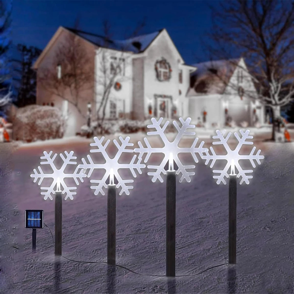 Lot de 4 lampes solaires imperméables à motif paysage dans un jardin
