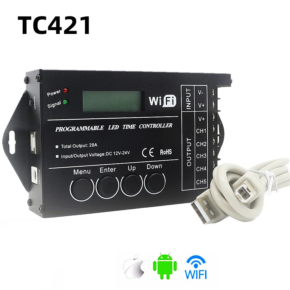 contrôleur led programmable wifi noir 12v 24v 5canaux 20a rgbw cct dim clips lcd