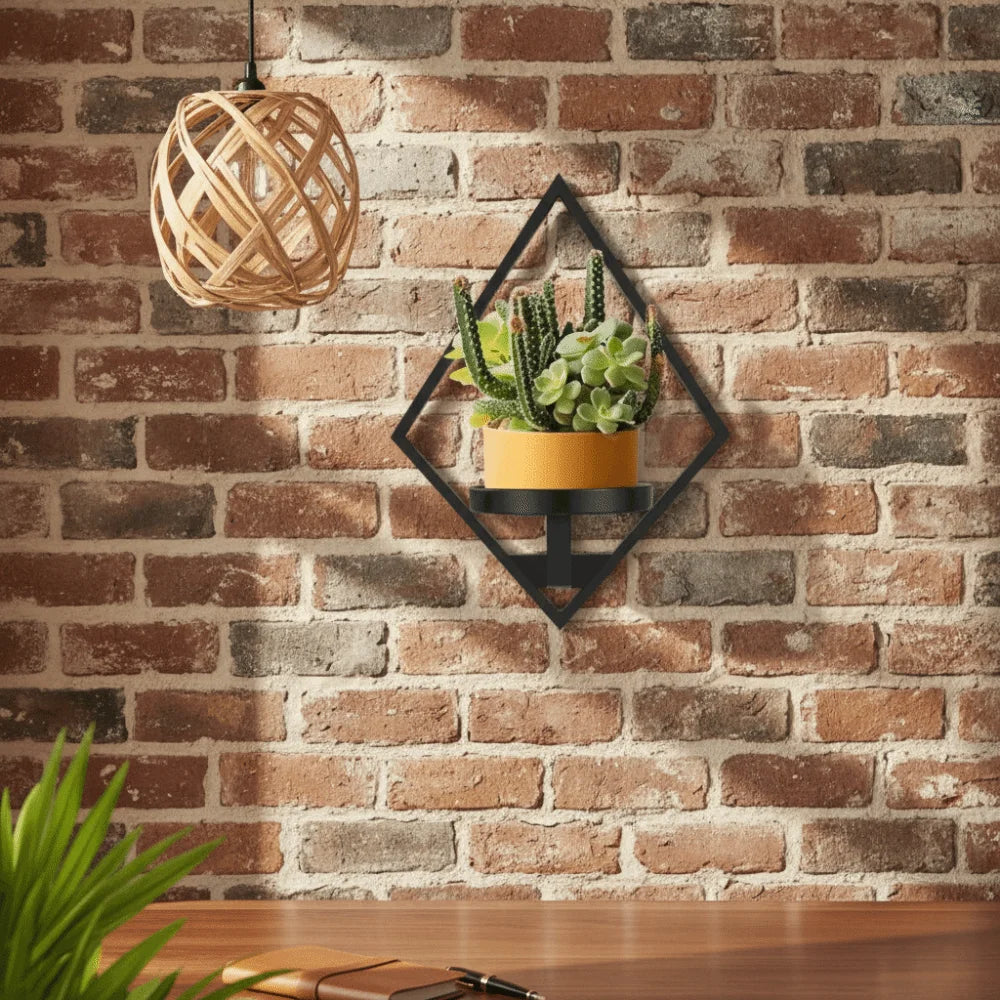 supports muraux plantes forme losange noir jaune blanc moderne industriel minimaliste fixation murale plante