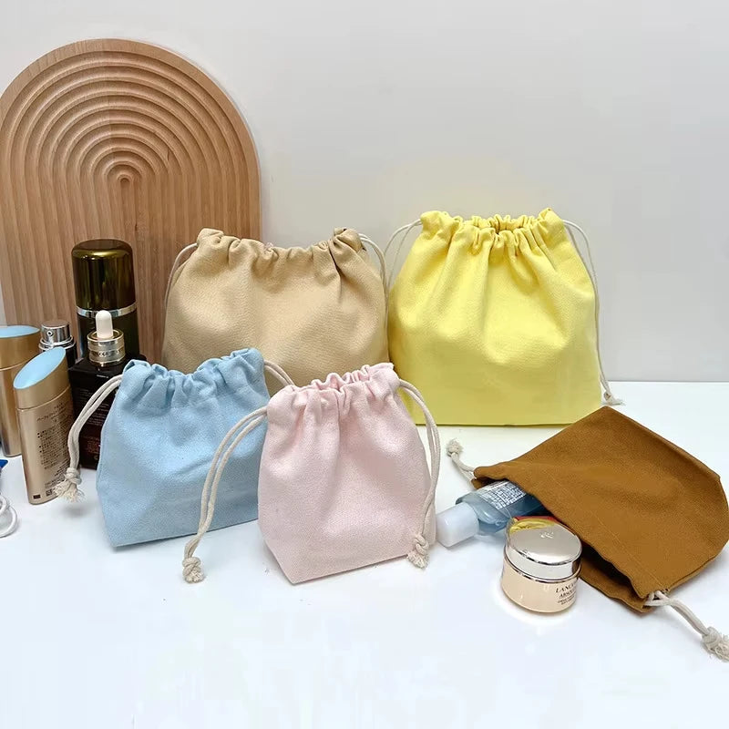 sac toile réutilisable multi usages rangement coton beige blanc jaune bleu rose marron minimaliste