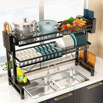 étagère cuisine noire moderne fixée mur extensible rangement assiettes ustensiles porte savon