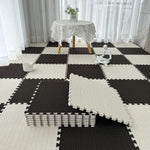 tapis sol modulable carreaux géométriques orange gris beige moderne fonctionnel clips