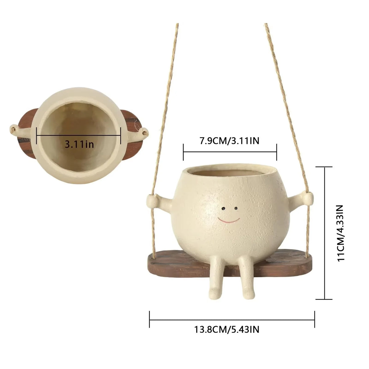 cache pot suspendu résine texture grungée moderne plante succulente support bois couleur beige clairintérieur
