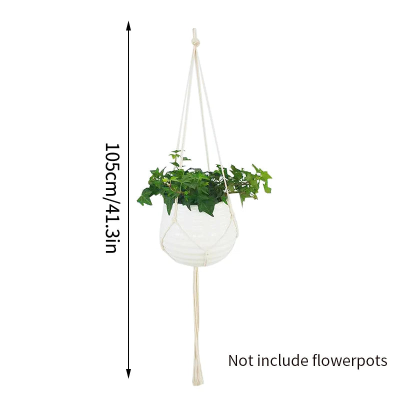 support plante suspendu macramé blanc boho artisanal anneau métallique pot plante