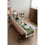 chemin table fleuri vert orange blanc tapisserie bordure frisée coton polyester