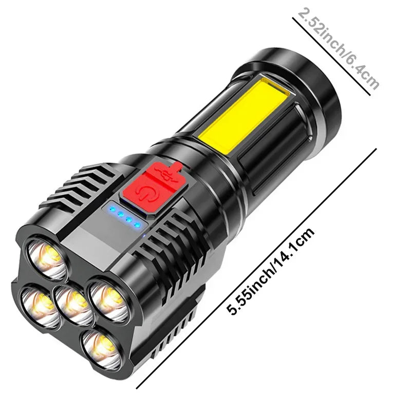 lampe torche led rechargeable usb moderne robuste noir argenté rouge texturée ipx4 abs