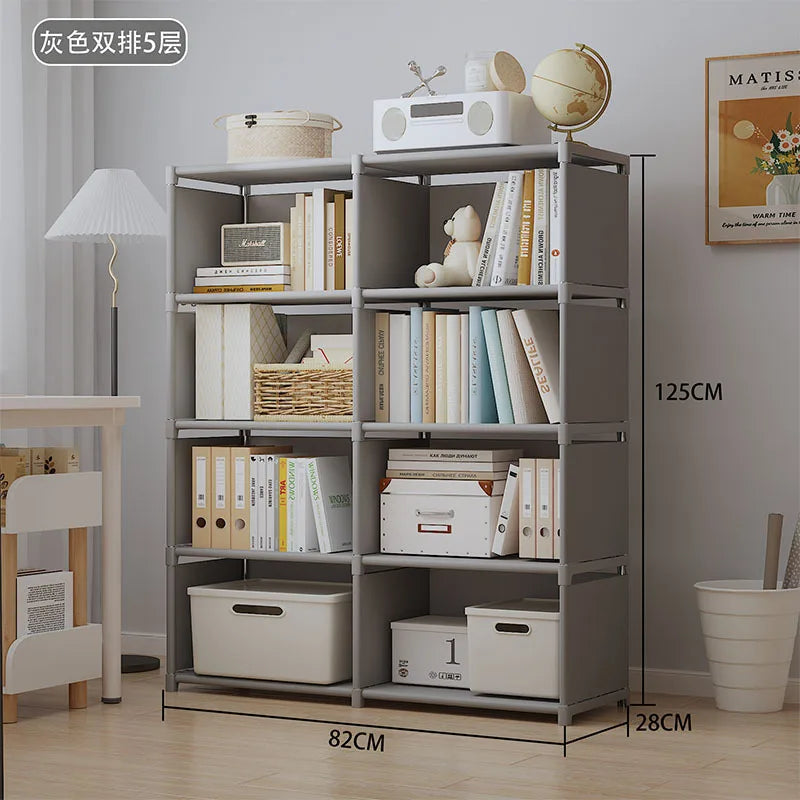 étagère modulaire multi niveaux assemblage facile moderne blanche gris boîtes rangement paniers osier fonctionnelle