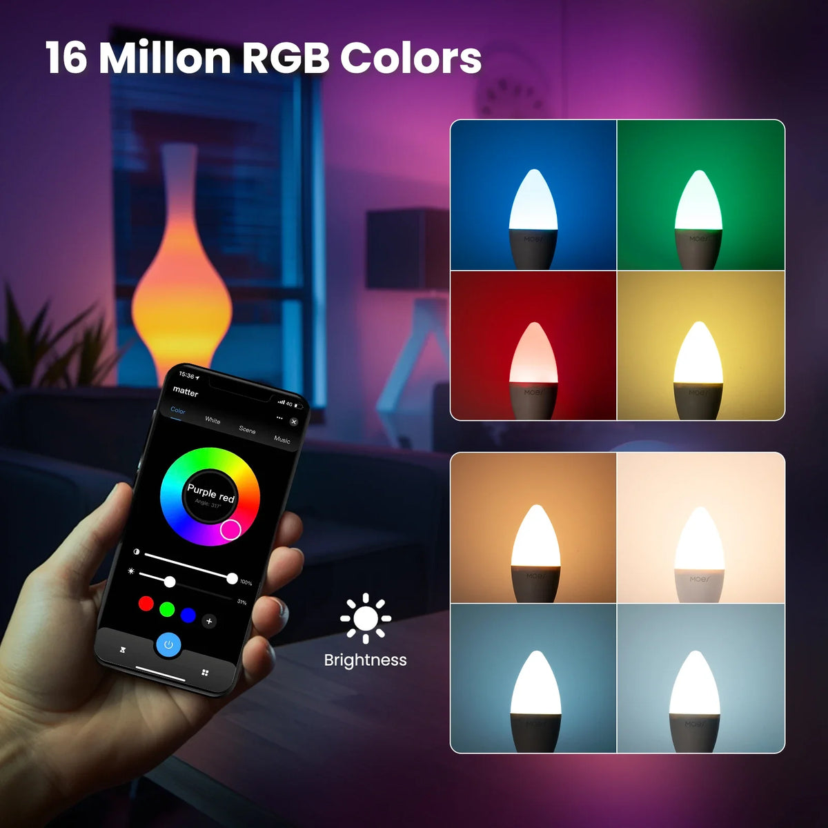 ampoule led intelligente e14 blanc jaune rouge verte bleue transparente moderne minimaliste