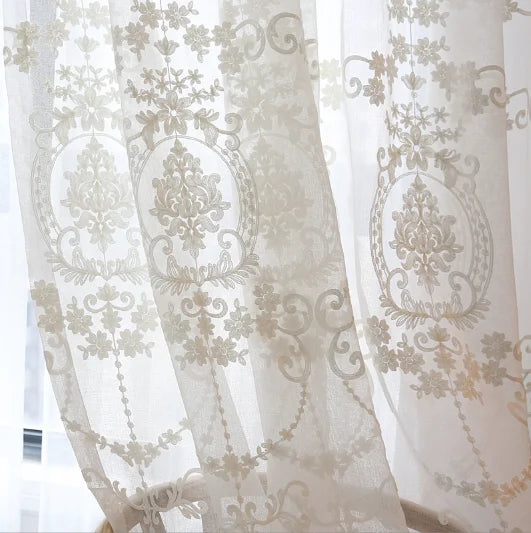 rideau blanc broderie florale transparent classique fenêtre française polyester haut gamme