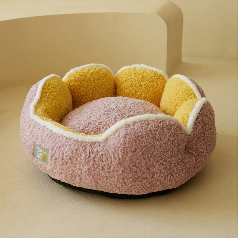 coussin peluche rond doux chat chien lit animal confortable beige gris vert