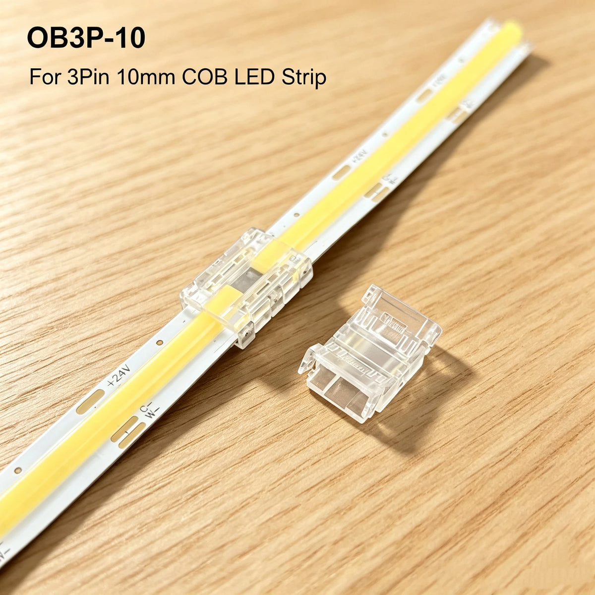 connecteur angle droit 90 degrés ruban led cob clips fixation pression transparent blanc
