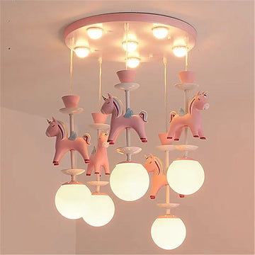 lampe suspendue moderne rose bleu licorne sphères translucides éclairage enfant chambre salon télécommande