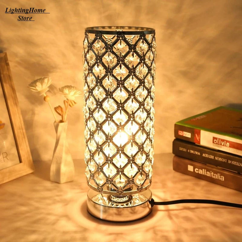 lampe table moderne or diamant brillant élégante cristal haute qualité chambre coucher