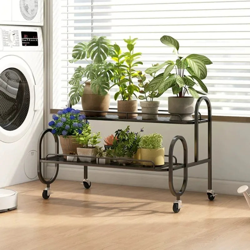 étagère métal mobile moderne roulettes blanc noir plante pot extérieur assemblage facile