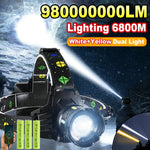 lampe frontale rechargeable led noire jaune verte zoom télecommande mode faible fort camping pêche