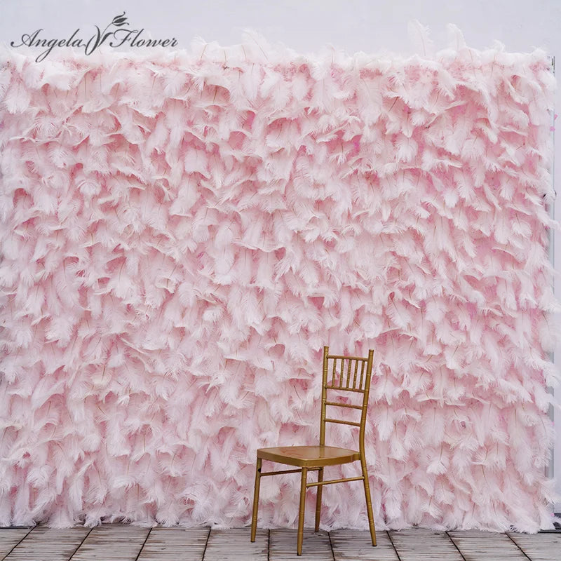 rideau plumes rose décoration mariage anniversaire événement extérieur soie élégante dimension variable disponible personnalisable