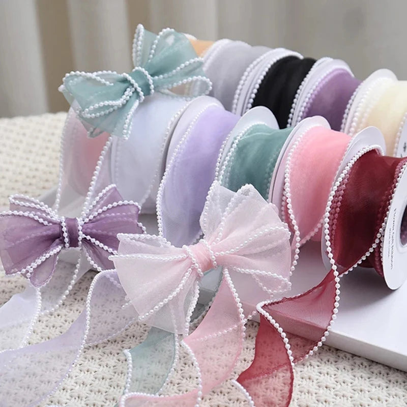 rubans décoratifs organza bleu clair rose violet vert blanc rubans pliés nœuds mariage fiançailles