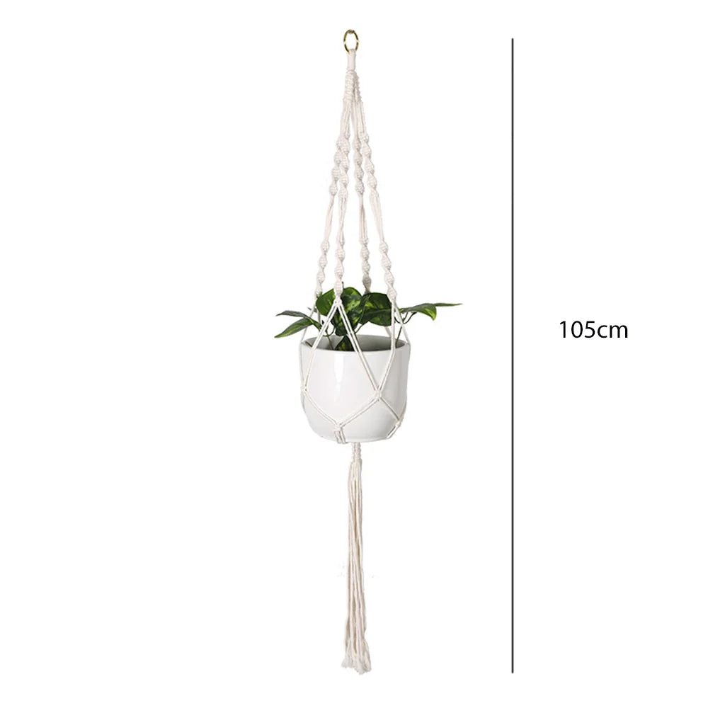 panier suspendu macramé motif géométrique boho chic couleur beige plante incluse fixations decoration maison