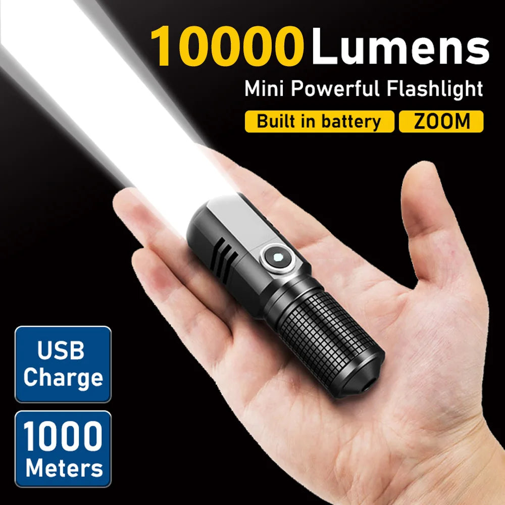 lampe poche led rechargeable 10000 lumens modes variateur rainures texturées lentille
