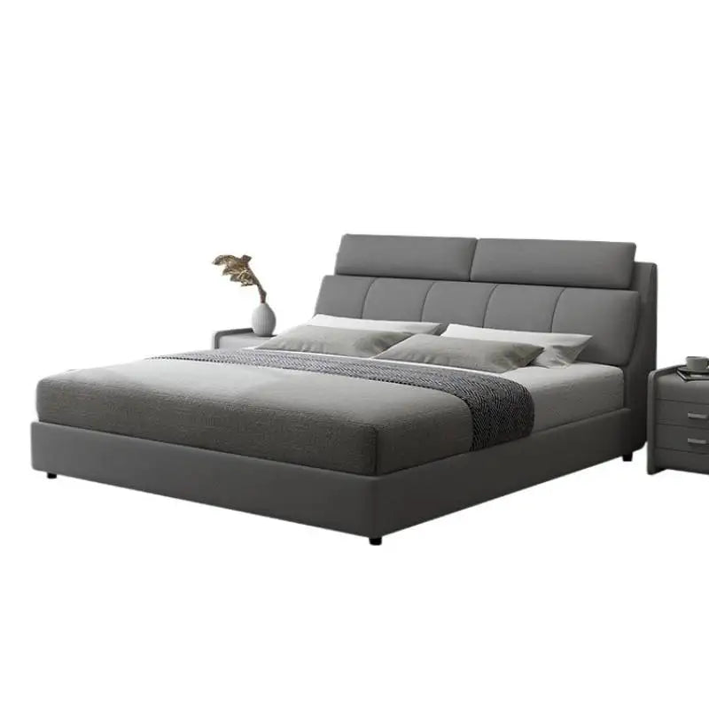 lit moderne bois gris clair rangement oreillers couvre lit tapis 150cm 180cm 200cm chambre