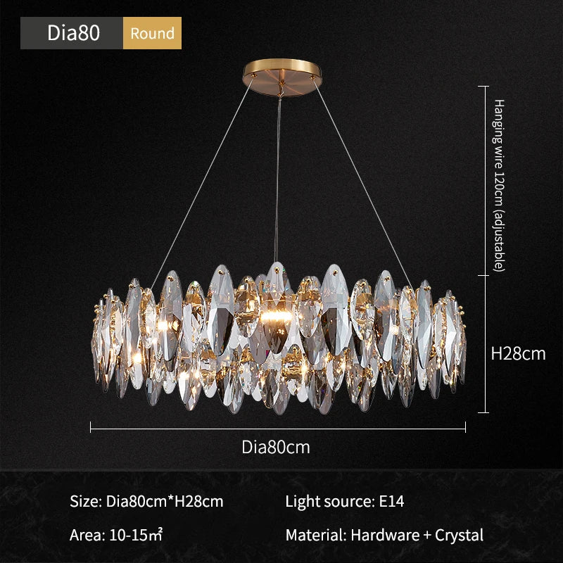 Suspension lumineuse moderne cristal transparent doré facettes géométriques ampoules LED 10 15m²