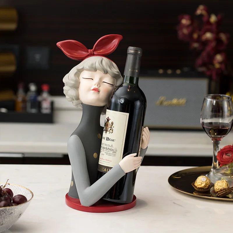 figurine moderne buste féminin support bouteille vin verre décor maison chic artistique transparent rouge