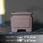 Pot bonsaï argile marron texture gréseuse motifs géométriques classique rustique fleur plante verte décoration