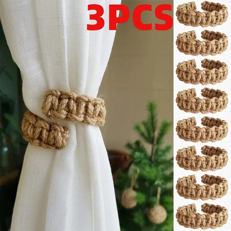anneau rideau main rustique couleur beige clair support rideau chanvre tressé main decoration chambre