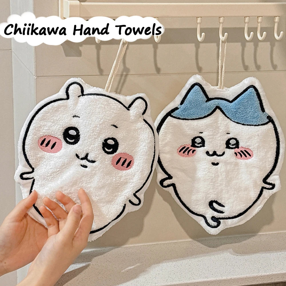 serviettes main décoratives kawaii blanc beige bleu personnage souriant oreilles lapin