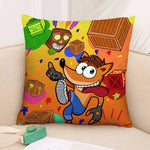 coussin décoratif carré crash bandicoot microfibre peluche cartoon orange bleu chambre salon enfant