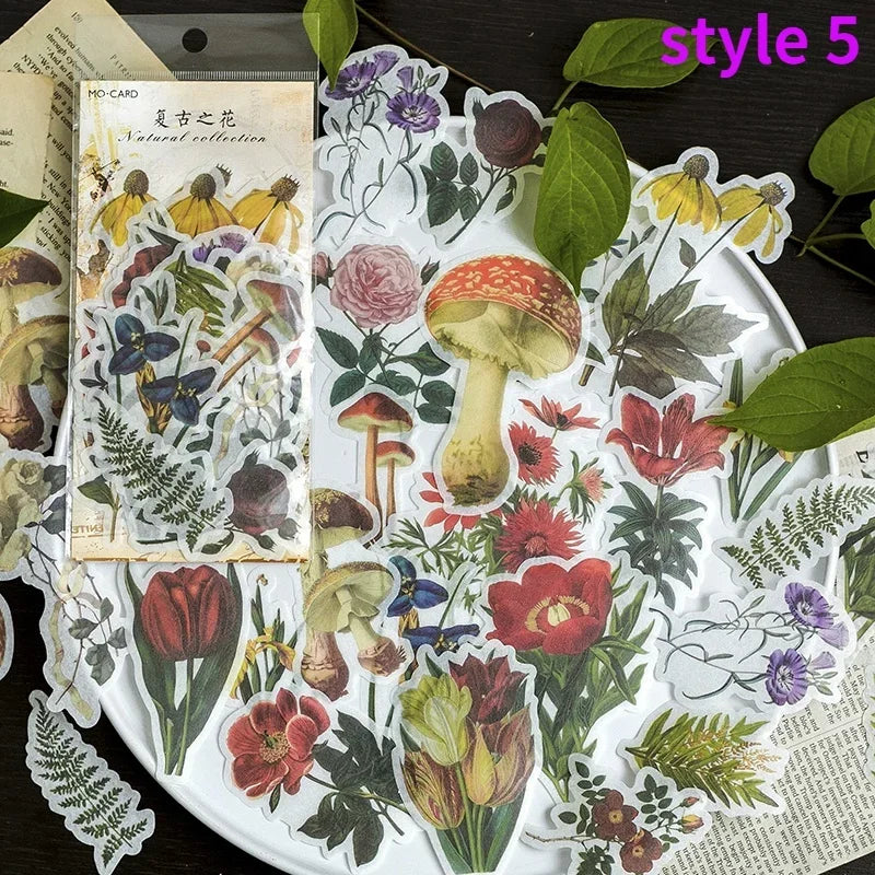 autocollants stickers végétaux fleurs feuilles oiseaux horloges mandalas papillons vintage romantique adhésifs