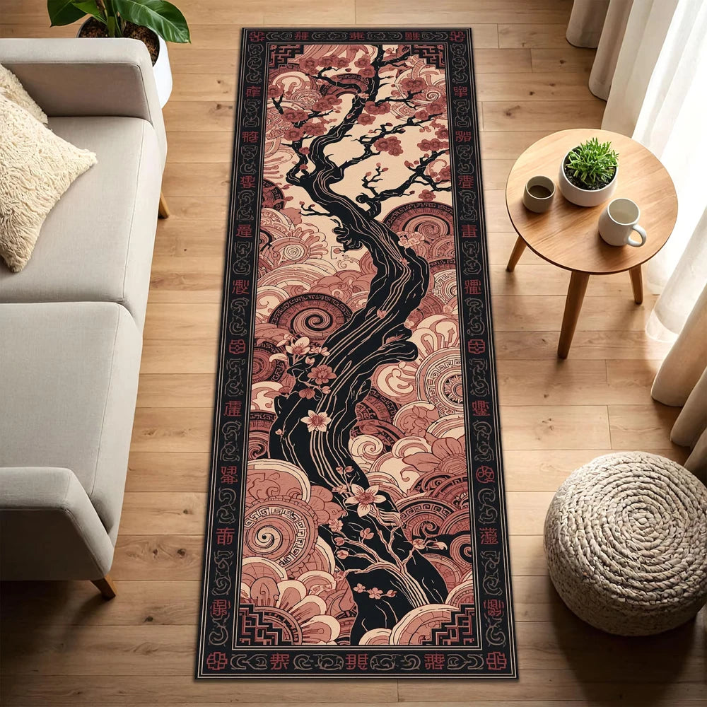tapis moderne fleurs branches vagues géométriques noir rose beige bleu clair gris salon chambreextérieur