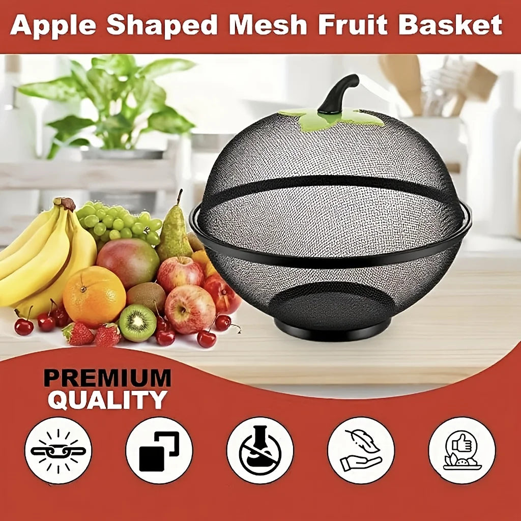 panier fruits métal maille noir vert couvercle semi transparent boho décoratif ludique