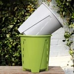 Pots fleurs modernes plastique vert couvercle motif branches blanc minimalistes