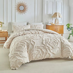 housse couette taies d'oreiller 3pc rose brodée franges classique lit king size polyester Jacquard