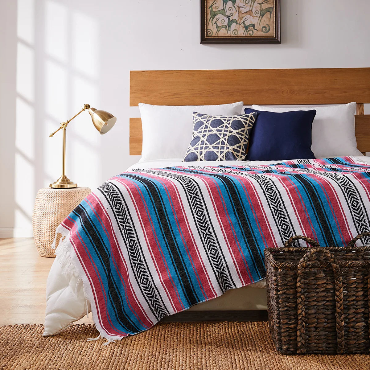 couverture plaid méditerranéen rayé multicolore portable pique nique voyage hospitalière maison avion